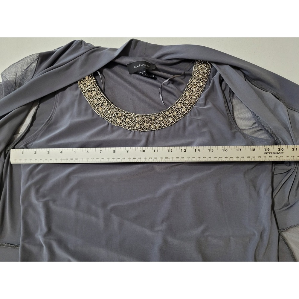 R&M Richards Shrug Top Womens Size 18 Gray Sparkle Sequin Layered Shirt Stretch - Picture 10 of 14